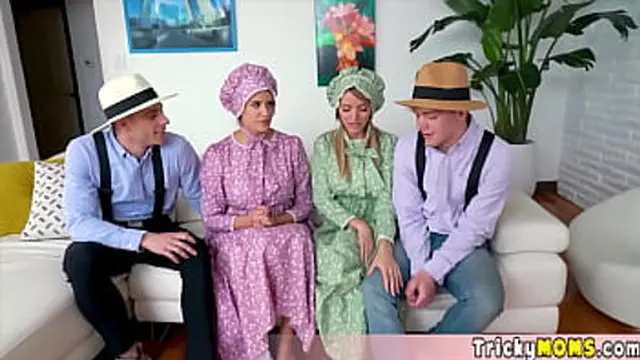Amish wife and her partner explore their first group sex session together