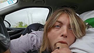 Blowjob, stepbrother, car, cum mouth