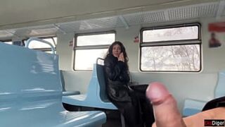 Train Handjob Leads to Stranger Blowjob and Cumshot - Public Viewing