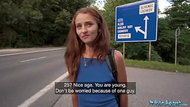 Redhead hitchhiker enjoys my thick cock🍆 in public