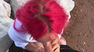 Babe Performs Public Blowjob at Beach, Swallows Cum