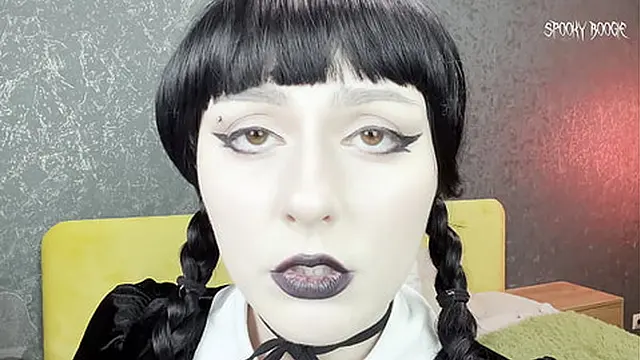 Dark seductress Wednesday Addams gives you a shoejob and deep throats you to climax🚀