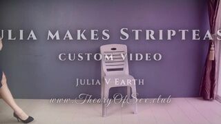 Sultry Julia V stuns in tease-filled striptease, flaunting fiery red lips and tantalizing lingerie