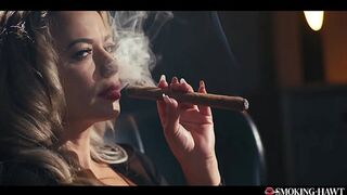 Horny Milf with HUGE Tits Masturbating and Giving Blowjob While Smoking a 9 Inch Cigar