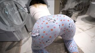 step sister gets fucked while is stuck inside of washing machine - creampie