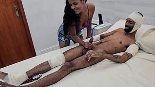 He went to visit his friend who was run over and let him fuck his naughty young girlfriend in the private room at the hospital