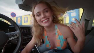My hot stepmother sucks my cock in the supermarket car park while we wait for my step father