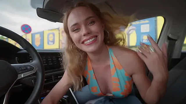 My hot milf sucks my cock in the supermarket car park while we wait for my step hunk