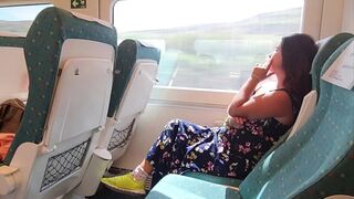 Young milf seduces voyeur on public train