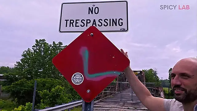 Exhibitionist and busty gets fucked on an abandoned bridge