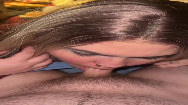 Amateur blonde girlfriend gives a drenched and sloppy sucking in POV style 