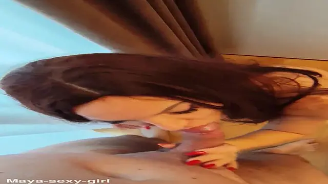 Brunette babe loves getting covered in cum during a steamy POV blowjob and